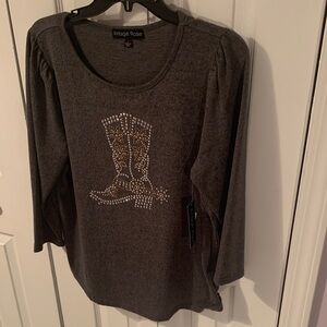 NWT- Vintage Rose Dark Gray Studded Cowboy Boot Top!
